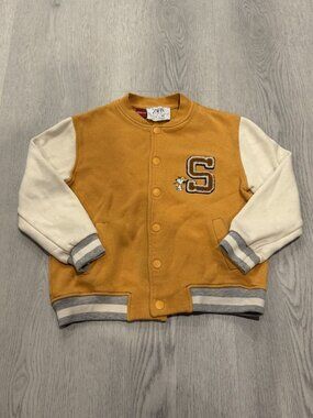 Zara Kids Peanuts Snoopy Varsity Jacket Mustard Yellow Size 8 Made in Morocco